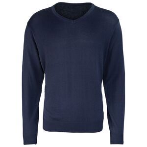 Premier Mens Knitted Cotton Acrylic V Neck Sweatshirt / Navy